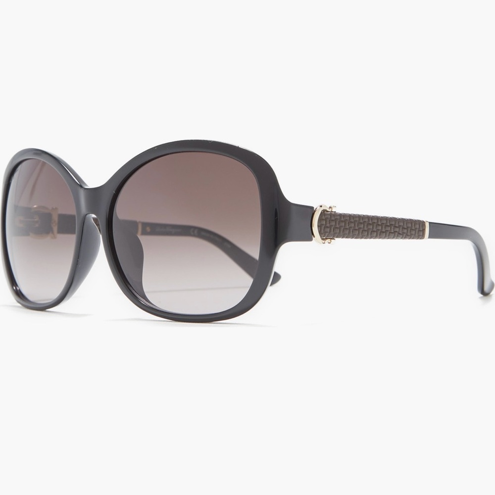 Salvatore Ferragamo Black and Brown Square Sunglasses Full Inclusion